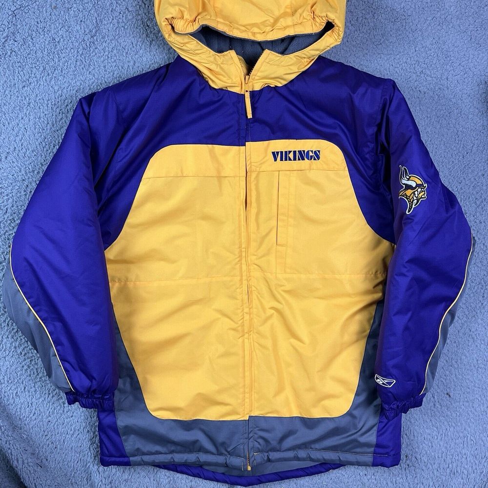 Minnesota Vikings NFL Football Jacket Reebok Coat Yellow Purple Youth‎ XL